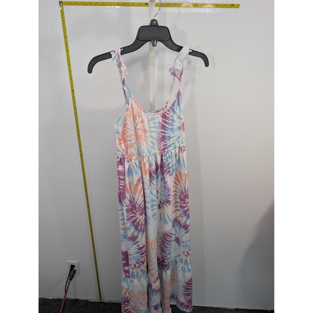 32 Degrees Cool Womens Tie Dye Maxi Dress Purple Blue Ruffle Strap Size L 14/16